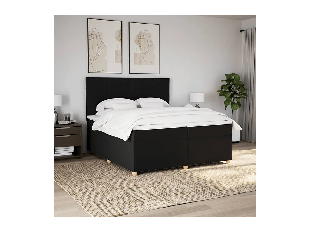 Cama com molas/colchão 200x200 cm tecido preto