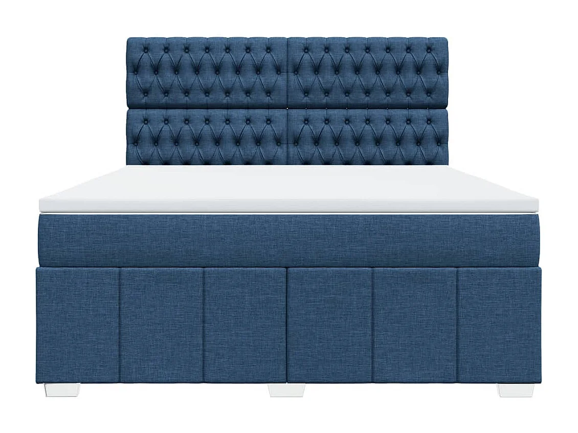 Cama box spring con colchón tela azul 180x200 cm