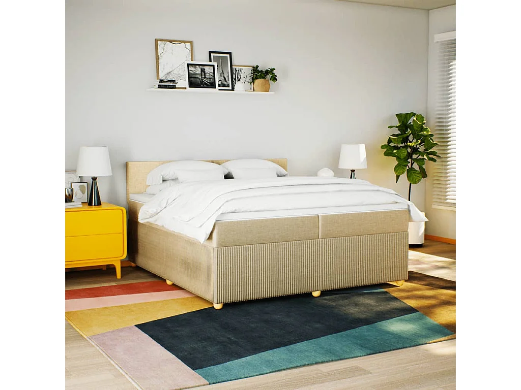 Sommier à lattes de lit avec matelas Crème 200x200 cm Tissu