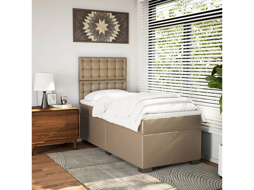 Cama com molas/colchão 80x200 cm couro artificial cappuccino