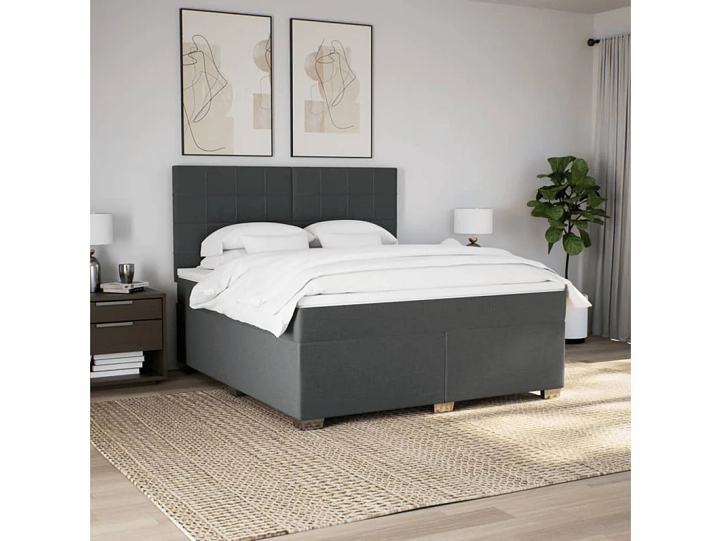 Cama box spring con colchón tela gris oscuro 180x200 cm