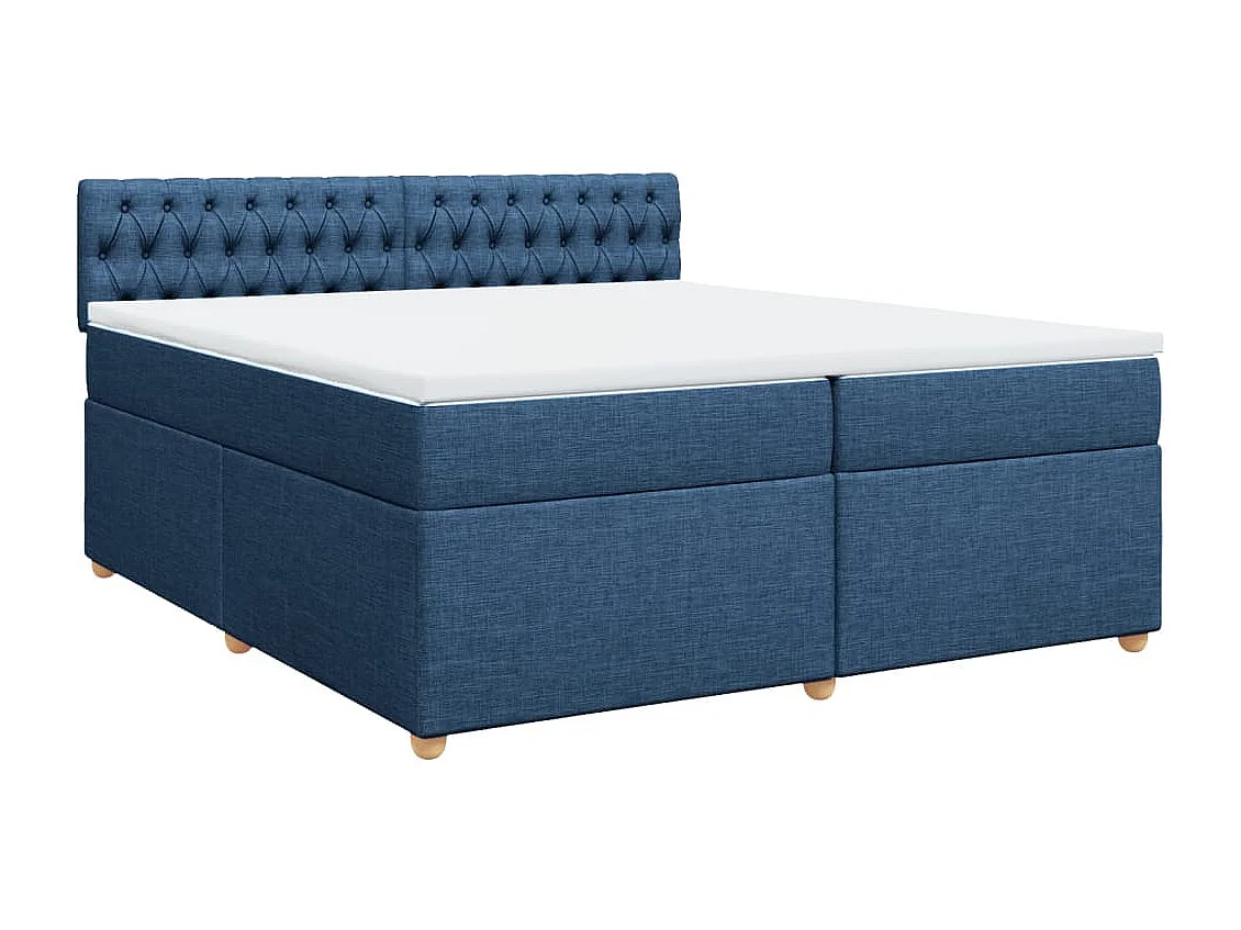 Cama box spring con colchón tela azul 200x200 cm