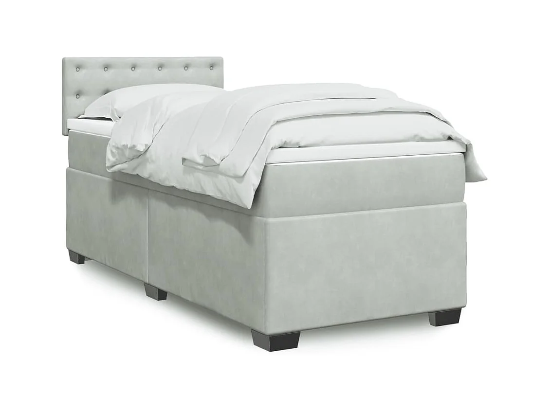Cama box spring con colchón terciopelo gris claro 90x190 cm