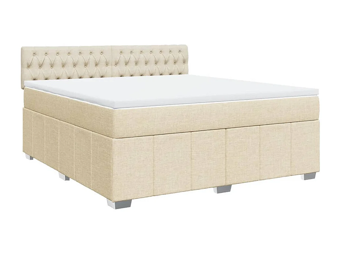 Cama box spring con colchón tela color crema 180x200 cm