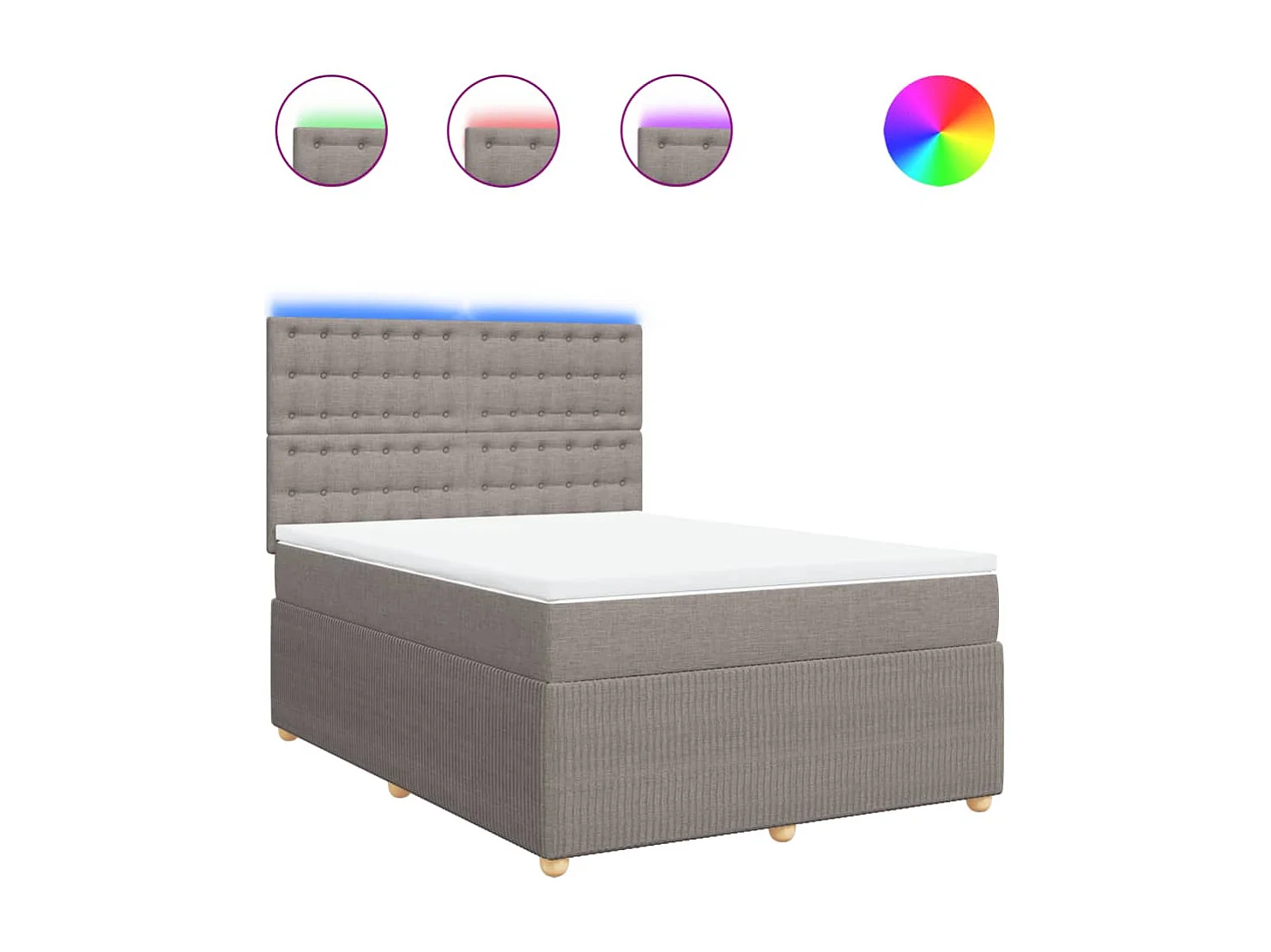 Cama box spring con colchón tela gris taupe 140x190 cm