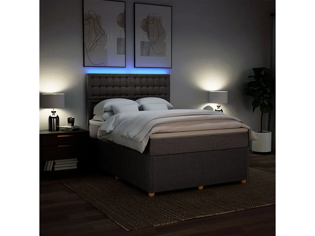 Cama box spring con colchón tela gris taupe 140x190 cm