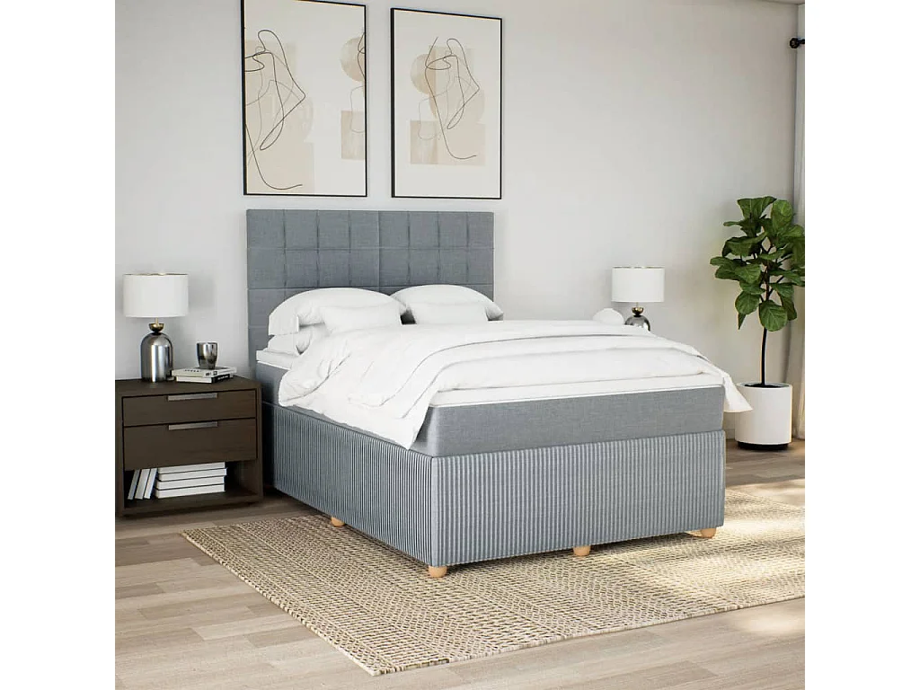 Boxspring met matras stof lichtgrijs 140x190 cm