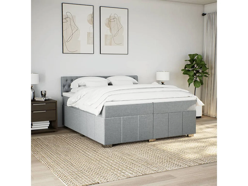 Sommier à lattes de lit avec matelas Gris clair 200x200cm Tissu