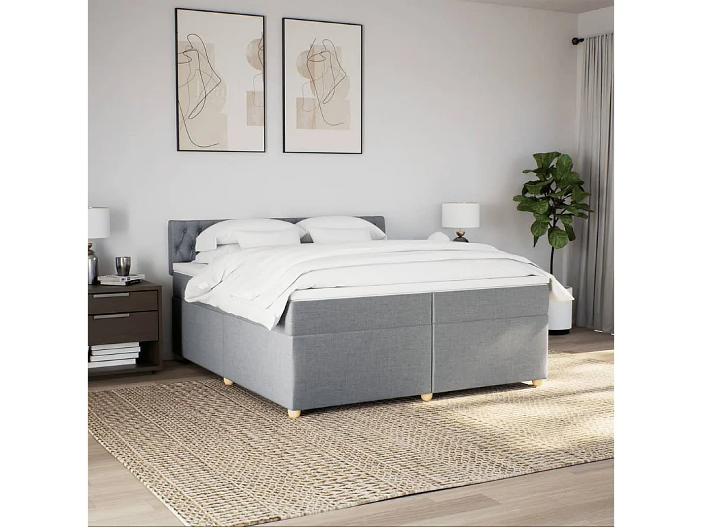 Cama box spring con colchón tela gris claro 200x200 cm