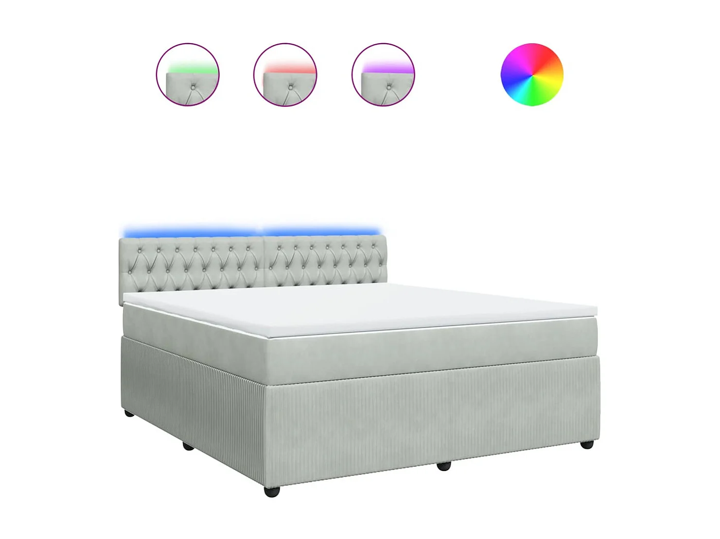 Cama box spring con colchón terciopelo gris claro 180x200 cm