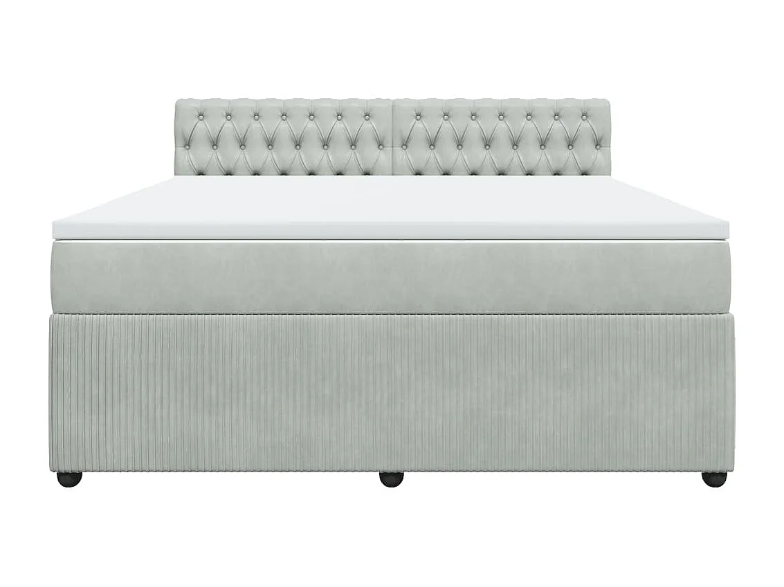 Cama box spring con colchón terciopelo gris claro 180x200 cm
