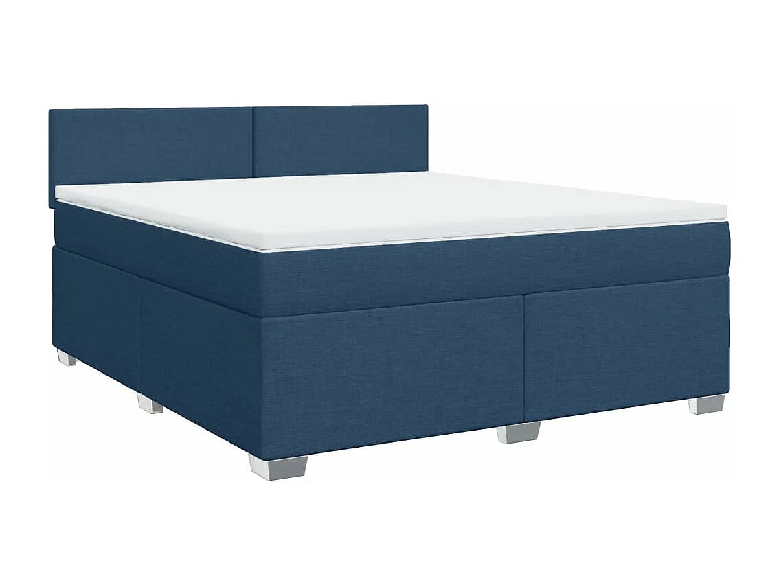 Cama box spring con colchón tela azul 180x200 cm