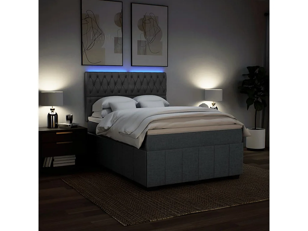 Sommier à lattes de lit avec matelas Gris foncé 160x200cm Tissu