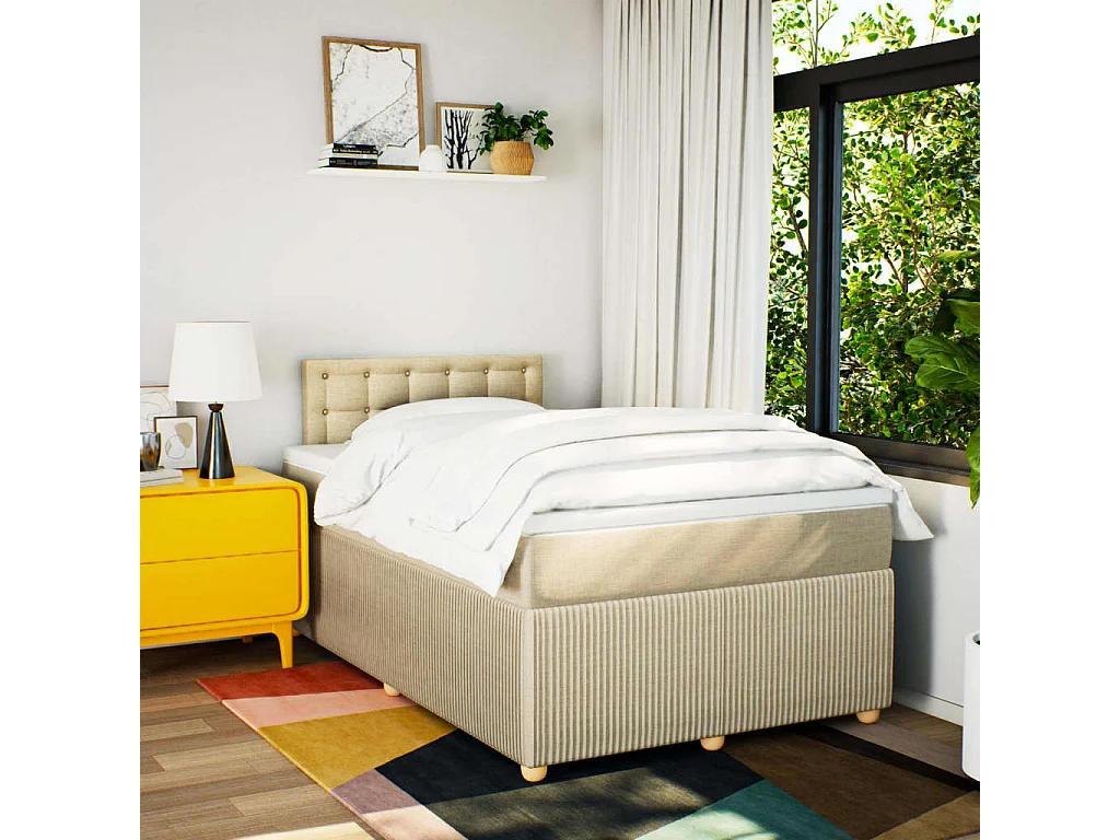 Sommier à lattes de lit avec matelas crème 120x190 cm tissu