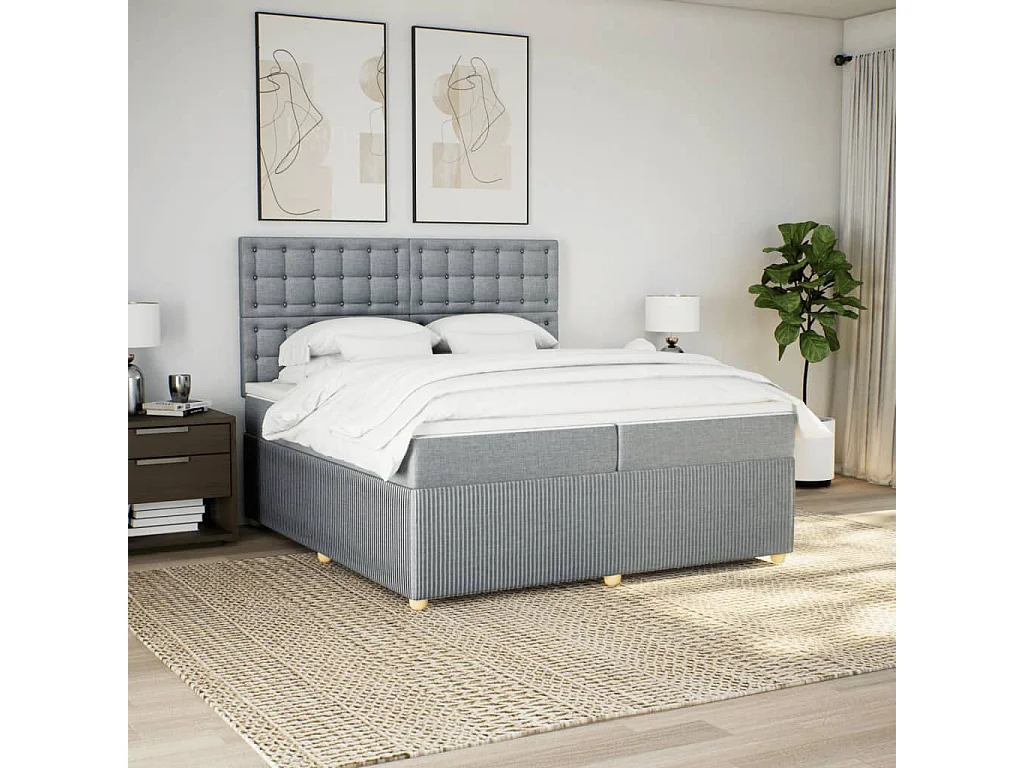 Cama box spring con colchón tela gris claro 200x200 cm