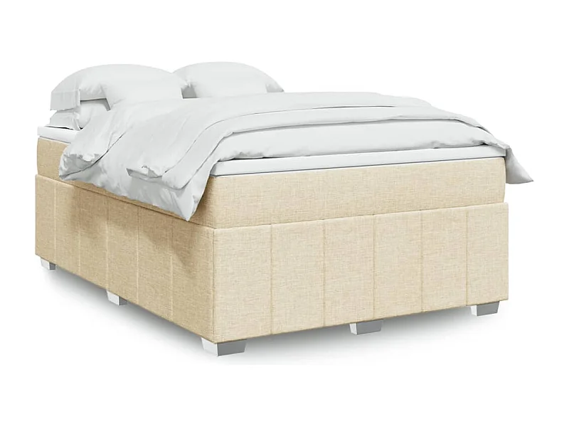 Cama box spring con colchón tela color crema 140x200 cm