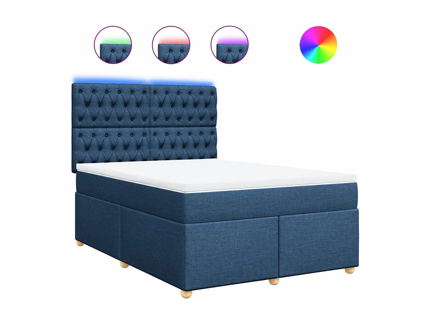 Cama box spring con colchón tela azul 140x190 cm