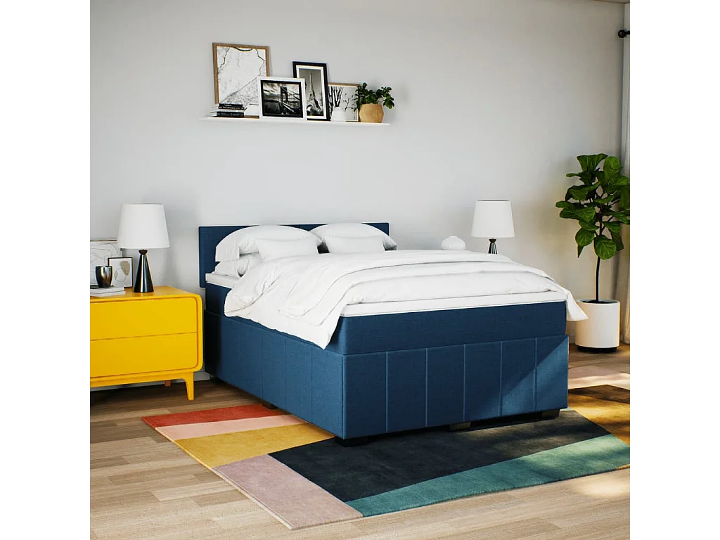 Boxspring met matras stof blauw 140x200 cm