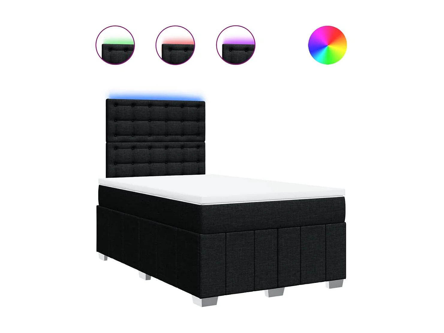 Sommier à lattes de lit avec matelas noir 120x190 cm tissu