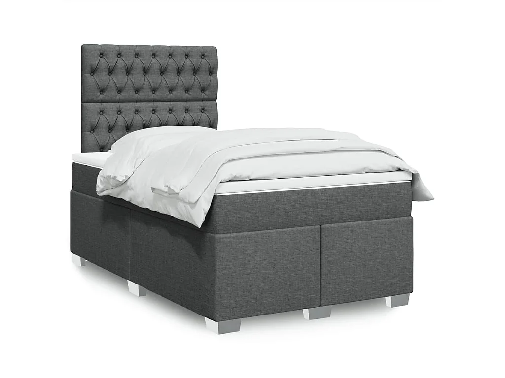 Cama boxspring com colchão 120x190 cm tecido cinzento-escuro