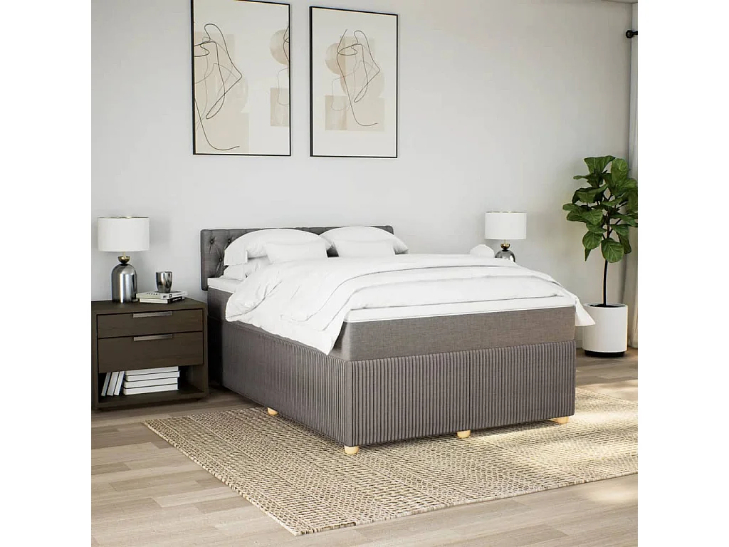 Sommier à lattes de lit avec matelas Taupe 140x190 cm Tissu