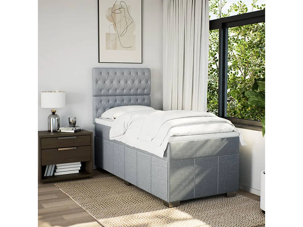 Sommier à lattes de lit avec matelas Gris clair 100x200cm Tissu