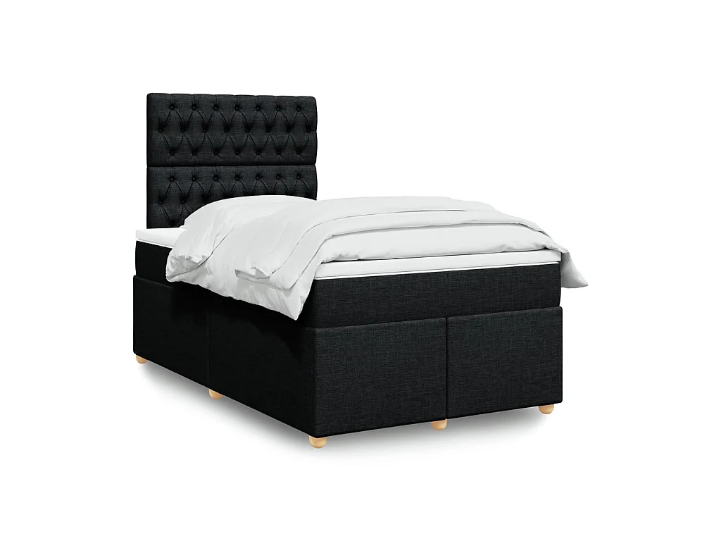 Cama boxspring com colchão 120x190 cm tecido preto