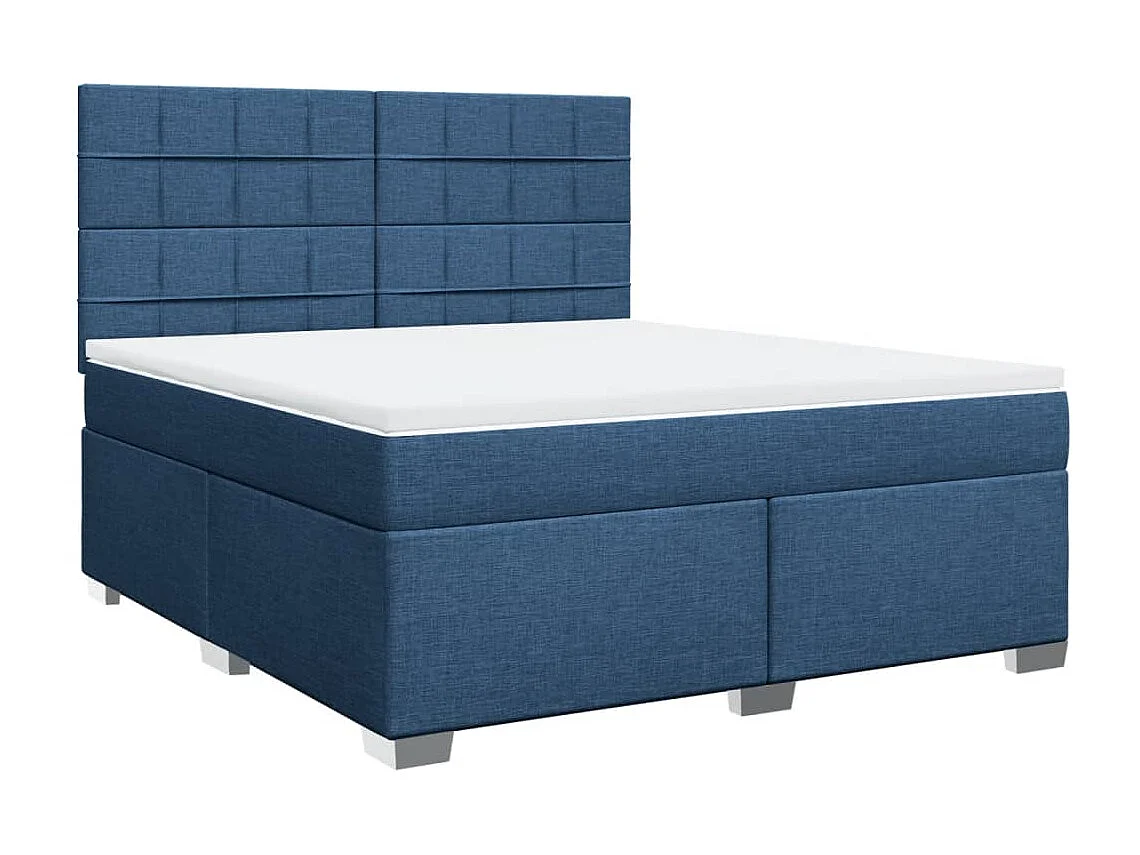 Cama box spring con colchón tela azul 180x200 cm