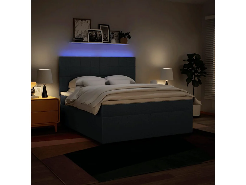 Cama box spring con colchón tela azul 180x200 cm