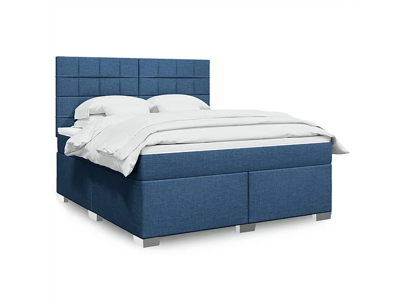 Cama box spring con colchón tela azul 180x200 cm