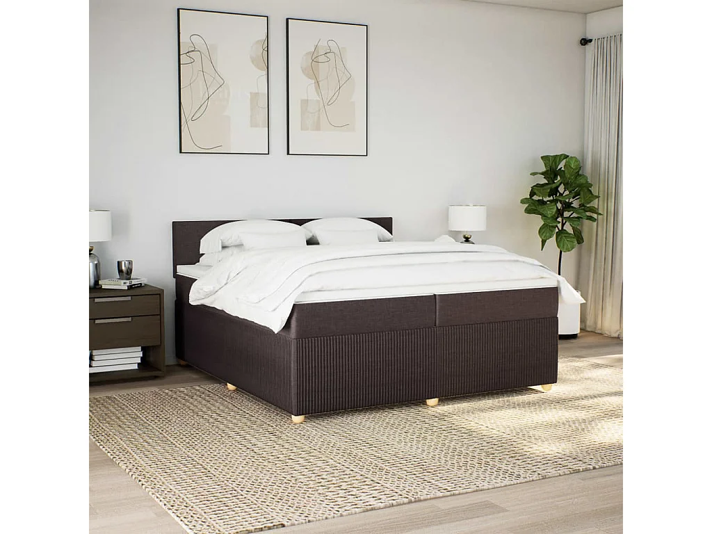 Cama box spring con colchón tela marrón oscuro 200x200 cm