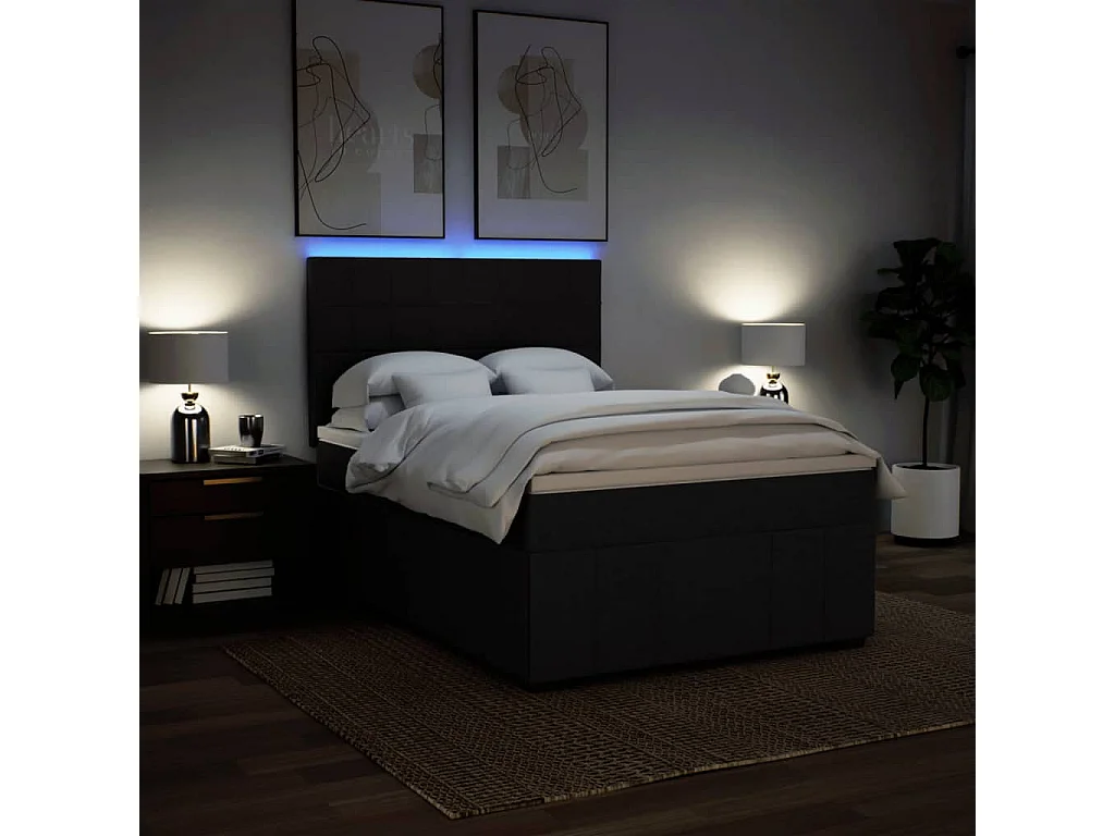 Cama box spring con colchón tela negro 140x200 cm