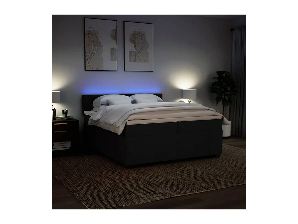 Sommier à lattes de lit avec matelas Noir 200x200 cm Tissu