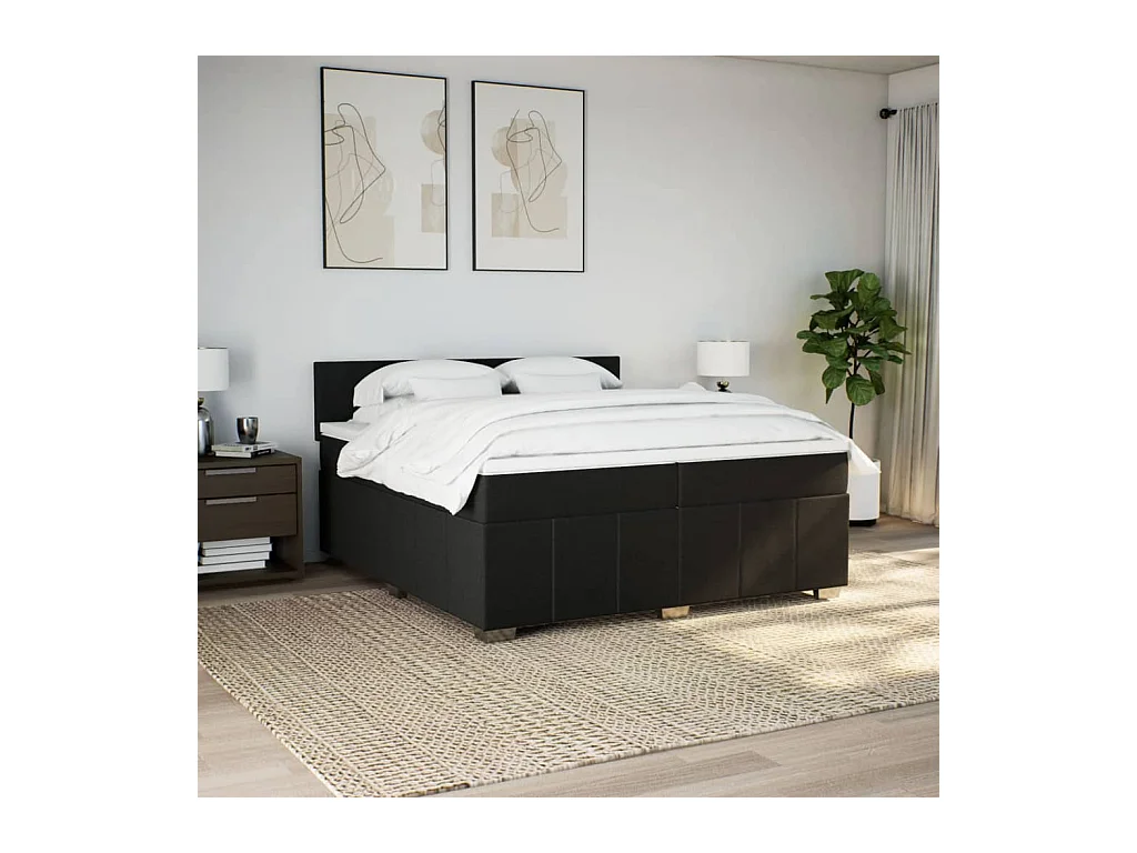 Sommier à lattes de lit avec matelas Noir 200x200 cm Tissu
