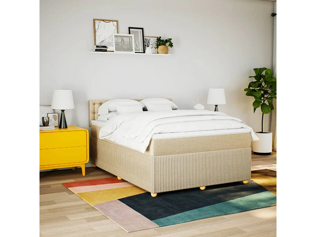 Cama com molas/colchão 140x200 cm tecido cor creme