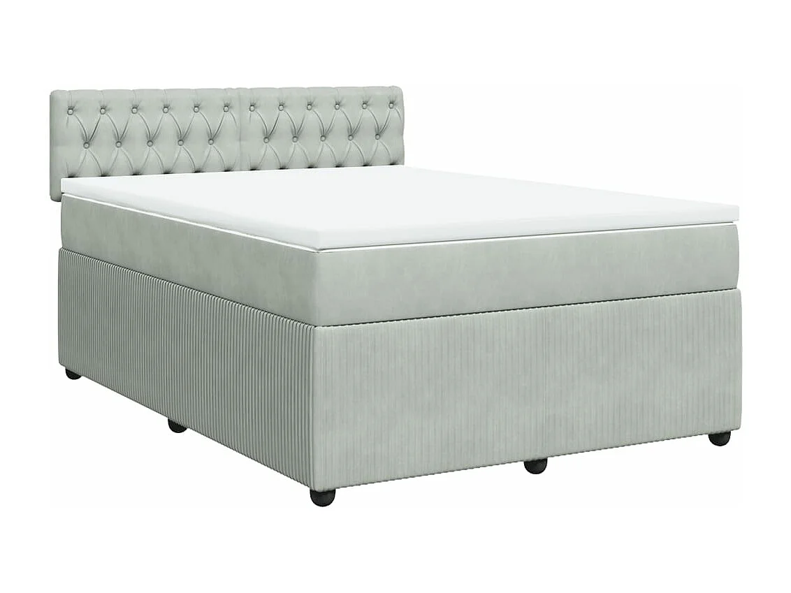 Cama box spring con colchón terciopelo gris claro 140x190 cm