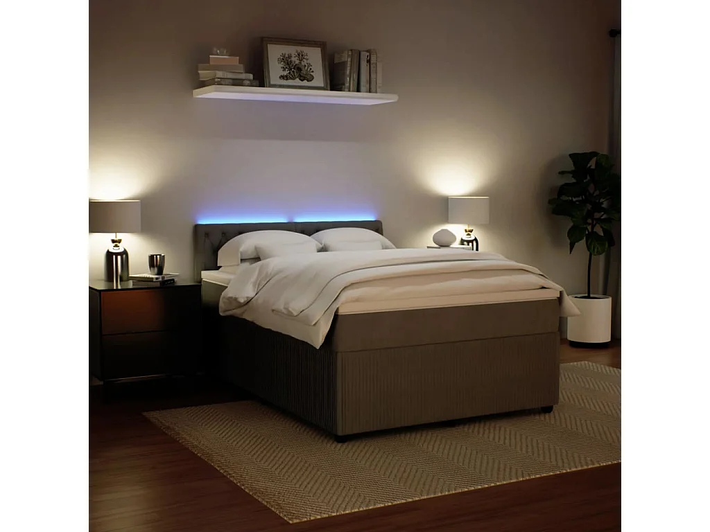 Cama box spring con colchón terciopelo gris claro 140x190 cm