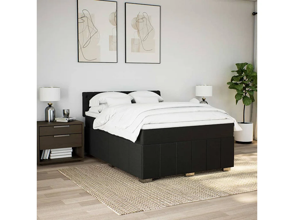 Sommier à lattes de lit avec matelas Noir 140x200 cm Tissu