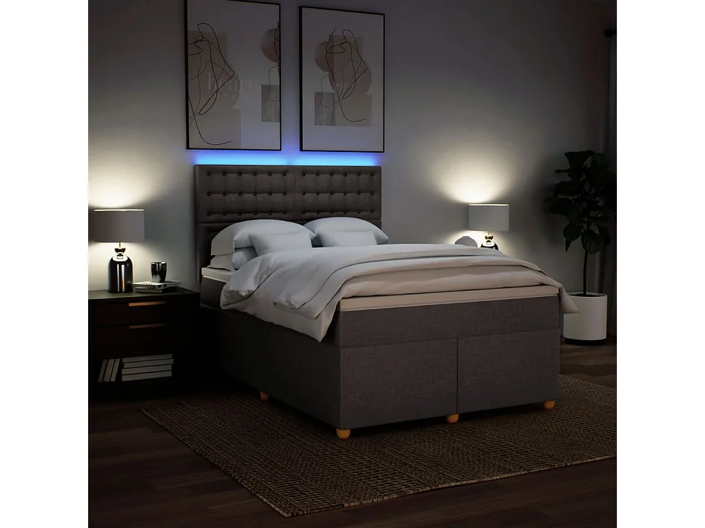 Cama box spring con colchón tela gris taupe 140x200 cm