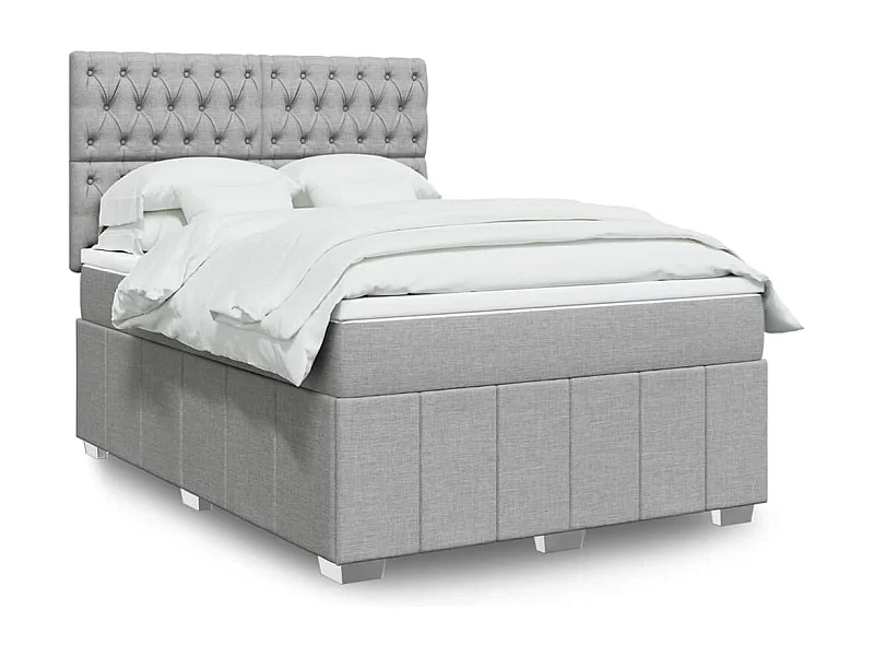 Cama box spring con colchón tela gris claro 160x200 cm