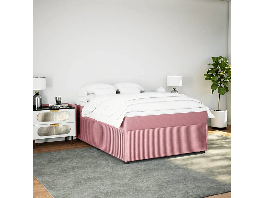 Cama com molas/colchão 140x190 cm veludo rosa