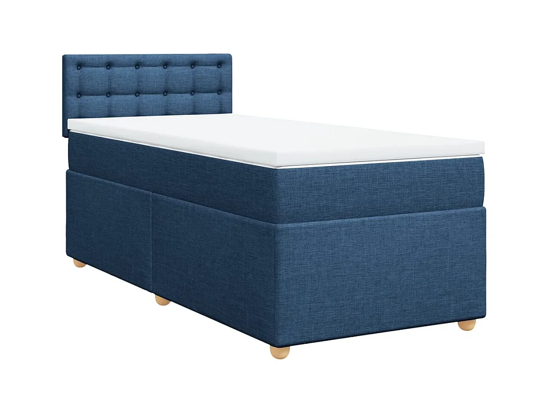 Cama box spring con colchón tela azul 100x200 cm