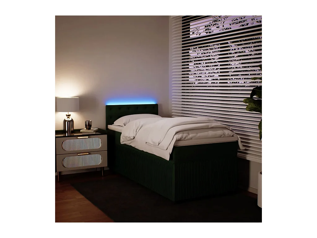 Cama com molas/colchão 90x190 cm veludo verde-escuro