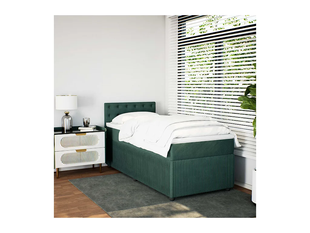 Cama com molas/colchão 90x190 cm veludo verde-escuro