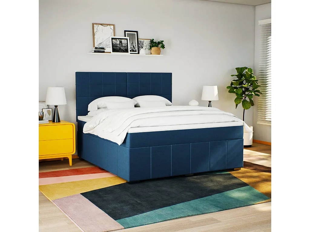 Sommier à lattes de lit avec matelas Bleu 180x200 cm Tissu