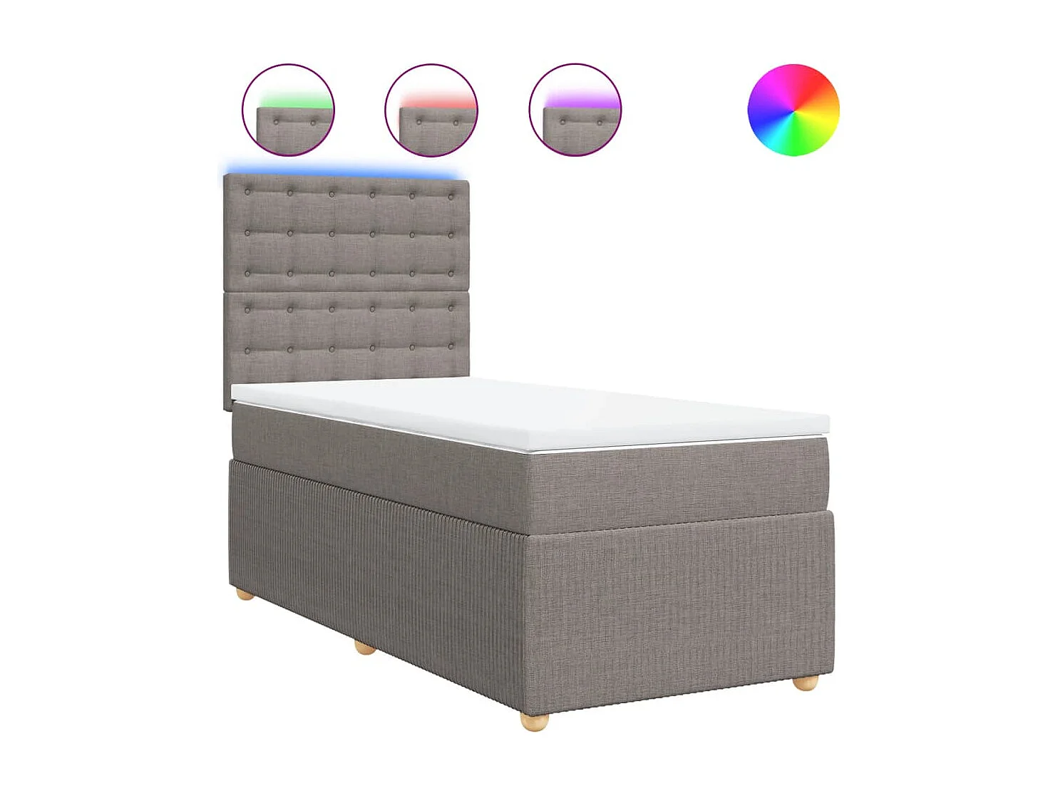 Cama box spring con colchón tela gris taupe 80x200 cm