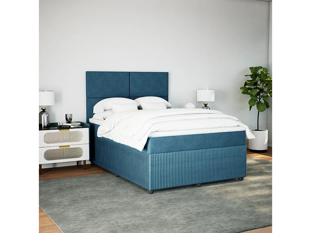 Cama box spring con colchón terciopelo azul 140x200 cm