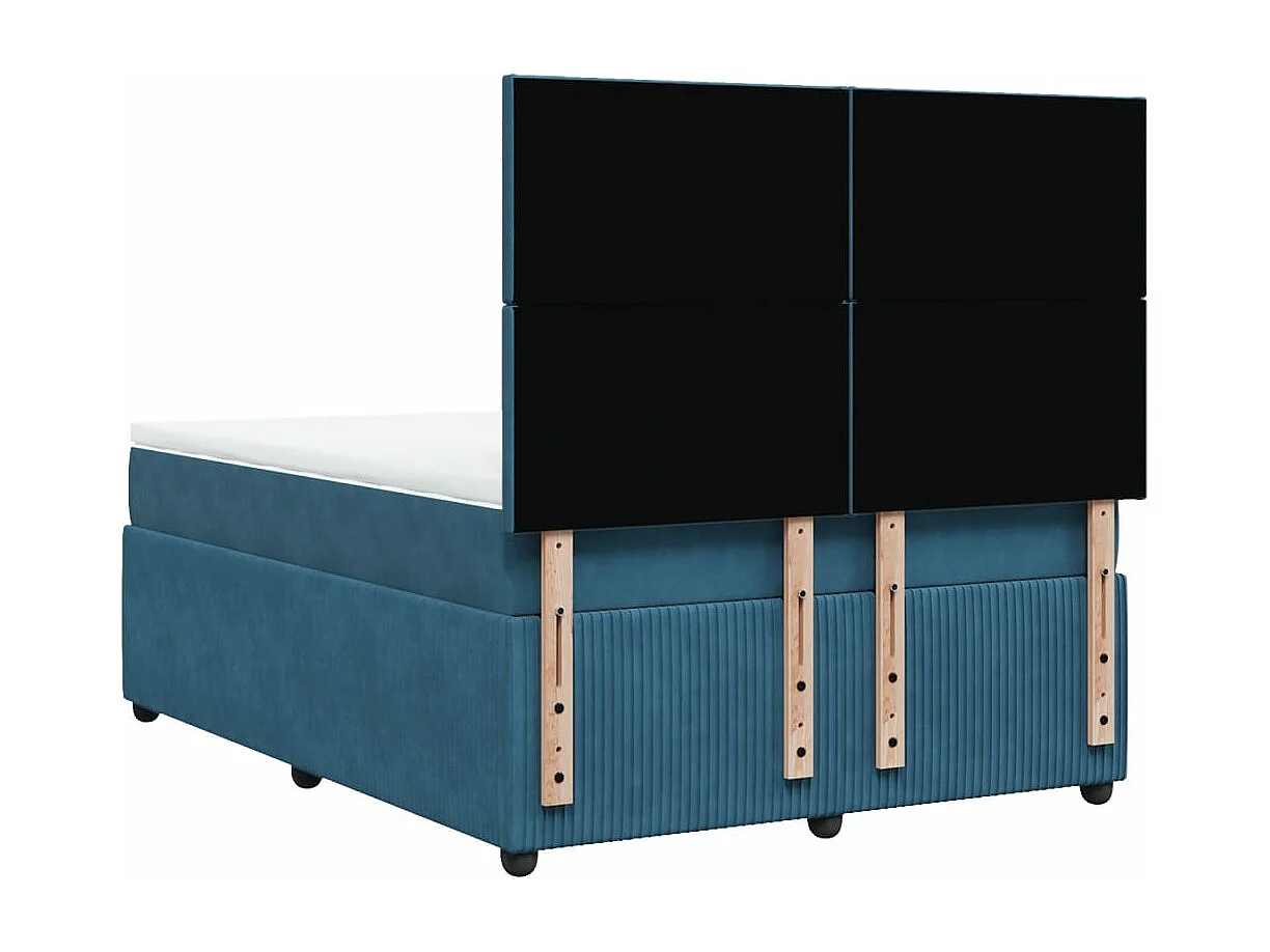 Cama box spring con colchón terciopelo azul 140x200 cm