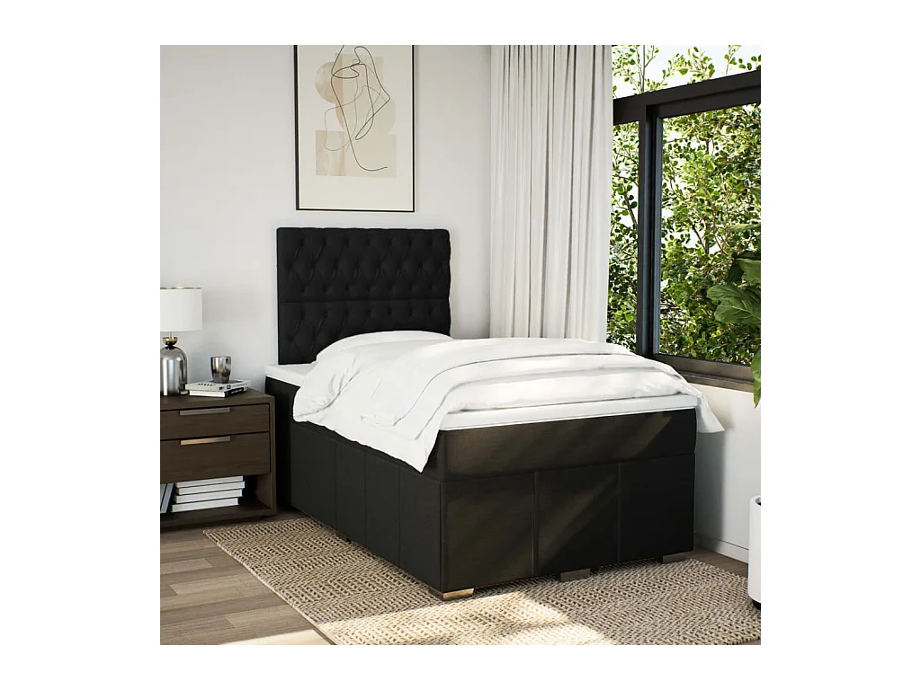 Cama boxspring com colchão 120x190 cm tecido preto