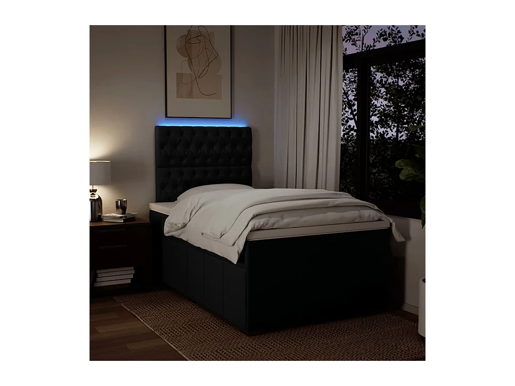 Cama boxspring com colchão 120x190 cm tecido preto